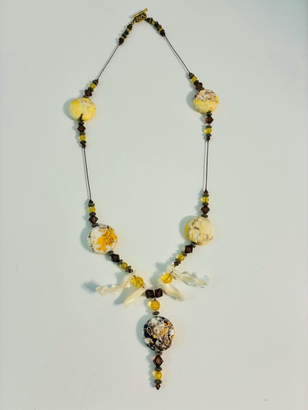 Artisan Handcrafted YL WH Natural Stone Statement Pendant Boho Necklace
